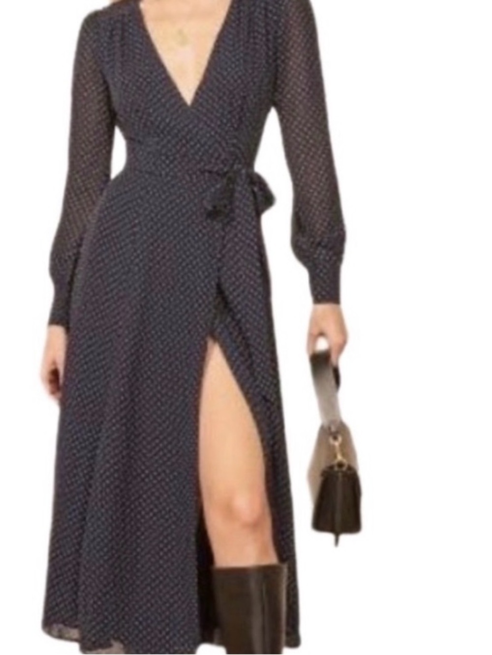Reformation Wrap Dress Navy w polka dots Size M - Picture 2 of 11